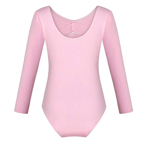 FONLAM Maillot de Ballet Danza para Niña Traje Leotardo Maillot Clásico Gimnasia Manga Larga Actuación Fiesta Niña Invierno Otoño (3-4 Años, Rosa)