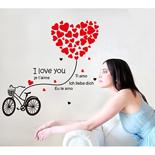 Forma de Corazón Love bicicleta pared casa adhesivo extraíble Salón pintado dormitorio cocina Lienzo PVC Murales de incienso ventana puerta decoración + 3d Frog Pegatina para coche regalo