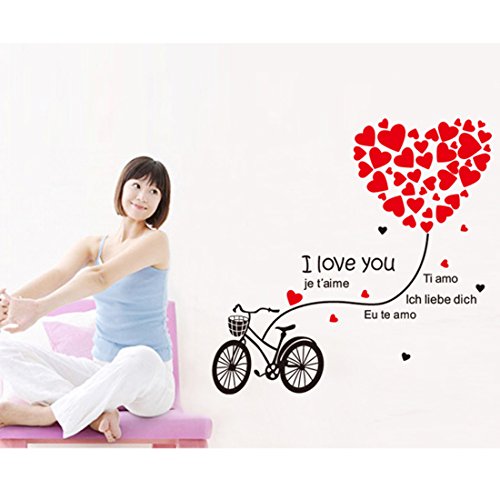 Forma de Corazón Love bicicleta pared casa adhesivo extraíble Salón pintado dormitorio cocina Lienzo PVC Murales de incienso ventana puerta decoración + 3d Frog Pegatina para coche regalo