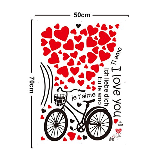 Forma de Corazón Love bicicleta pared casa adhesivo extraíble Salón pintado dormitorio cocina Lienzo PVC Murales de incienso ventana puerta decoración + 3d Frog Pegatina para coche regalo