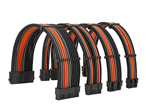Formulamod Sleeve Extension Cable de alimentación Kit 18AWG ATX 24P+ EPS 8-P+PCI-E8-P+PCI-E6-P con peines para PSU a placa madre/GPU Fm-NCK3 (negro naranja gris)