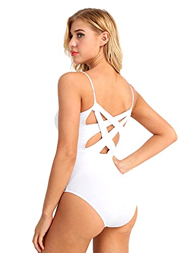 Freebily Maillot Ballet para Mujer Maillot Clásico de Danza Ballet Gimnasia Maillot Leotardo Bailarina Body Algodón Maillot Yoga Fitness Chica Mujer Blanco M