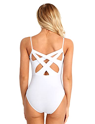 Freebily Maillot Ballet para Mujer Maillot Clásico de Danza Ballet Gimnasia Maillot Leotardo Bailarina Body Algodón Maillot Yoga Fitness Chica Mujer Blanco M