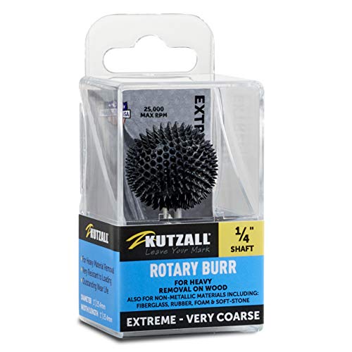 Fresa giratoria de Esférica Kutzall Extreme, eje de 1/4", Muy Gruesa - Carburo de tungsteno abrasivo, 1" (25.4mm) de diámetro, SX-1C