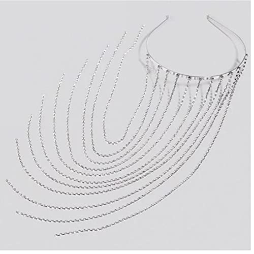 Froiny 1pc Long Borla Rhinestone Cadena De Pelo Casco De Cabello Accesorios para Mujeres Hoop Hoop Diadema Joyería De Cadena De Cadena