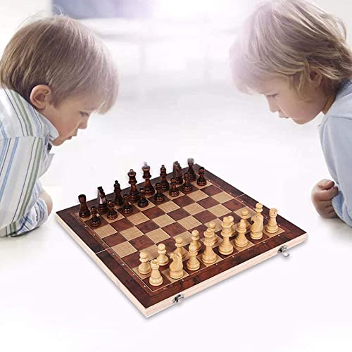 FTFTO Chess/Student Solid Wood Set/3 in 1 Adult Wooden Foldable Chess Board/Outdoor Travel Children Backgammon/Environmental Protection Material 2929cm (44 * 44cm)