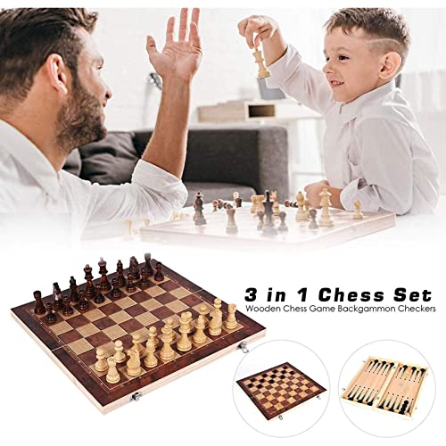 FTFTO Chess/Student Solid Wood Set/3 in 1 Adult Wooden Foldable Chess Board/Outdoor Travel Children Backgammon/Environmental Protection Material 2929cm (44 * 44cm)