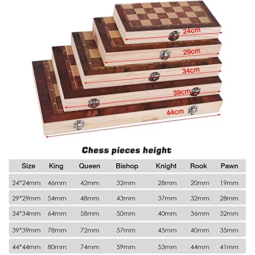 FTFTO Chess/Student Solid Wood Set/3 in 1 Adult Wooden Foldable Chess Board/Outdoor Travel Children Backgammon/Environmental Protection Material 2929cm (44 * 44cm)