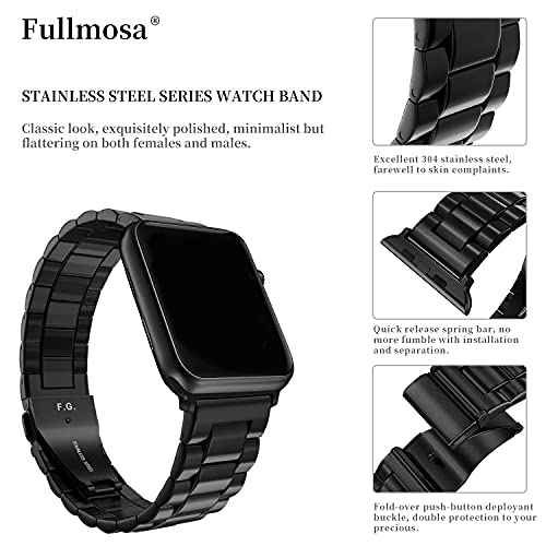 Fullmosa Acero Inoxidable Correa 38mm 40mm 41mm 42mm 44mm 45mm Compatible Apple Watch/iWatch Serie SE, Serie 7/6/5/4/3/2/1, Apple Watch Correa, Negro 42mm/44mm/45mm
