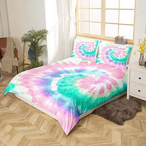 Funda de edredón estilo bohemio psicodélico de doble tamaño para niños, niñas, adolescentes, bohemio, gitano, juego de ropa de cama con espiral exótica colorida para habitación decorativa