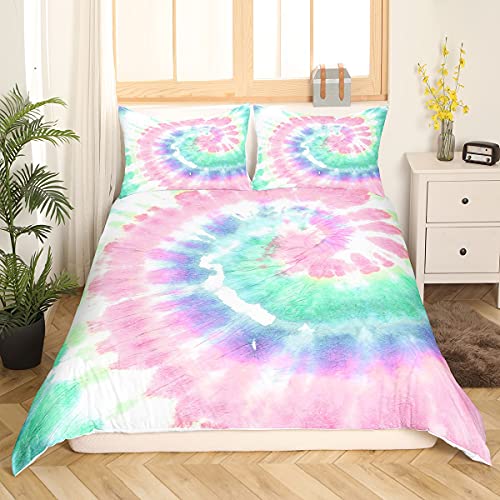 Funda de edredón estilo bohemio psicodélico de doble tamaño para niños, niñas, adolescentes, bohemio, gitano, juego de ropa de cama con espiral exótica colorida para habitación decorativa