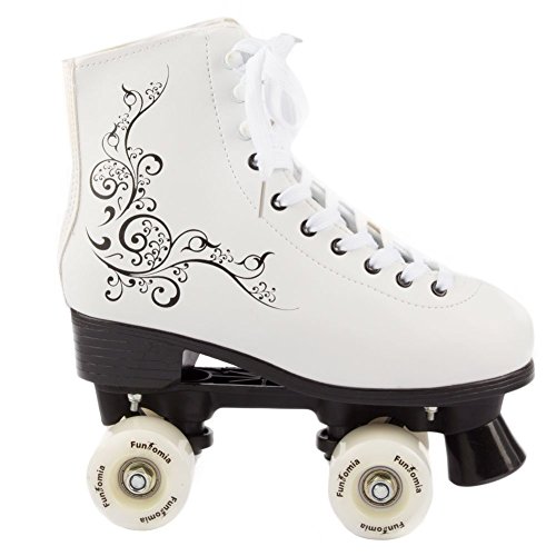 FunTomia Retro Quad Patines Disco con 4 Ruedas - en Diferentes tamaños 30–42 (Blanco, 40)