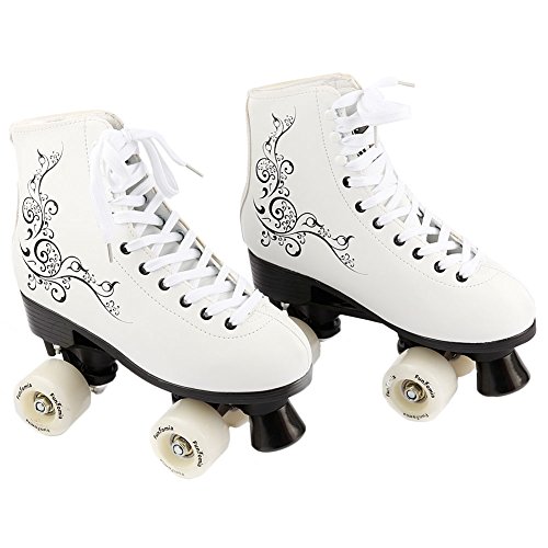 FunTomia Retro Quad Patines Disco con 4 Ruedas - en Diferentes tamaños 30–42 (Blanco, 40)