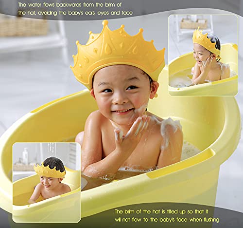 FUSACONY Gorro de Ducha Bebé, Ajustable para Gorro de Ducha para Bebés Gorro de Baño para Bebés, Protege Los ojos y las orejas para Niños,Visera Baño Bebé, de 6 Meses a 9 Años, Corona (Amarillo)