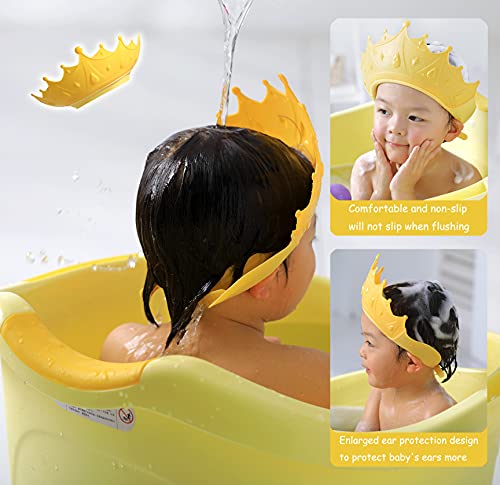 FUSACONY Gorro de Ducha Bebé, Ajustable para Gorro de Ducha para Bebés Gorro de Baño para Bebés, Protege Los ojos y las orejas para Niños,Visera Baño Bebé, de 6 Meses a 9 Años, Corona (Amarillo)