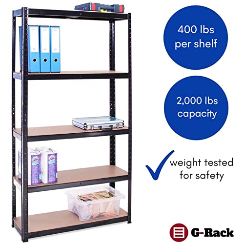 G-Rack Scaffali in Metallo da Garage: 180 x 90 x 45cm | Scaffali per Carichi Pesanti - 1 Scaffale, Nero 5 Ripiani (175KG/Ripiano), 875KG Totale | per Officina, Magazzino, Ufficio | Garanzia 5 Anni