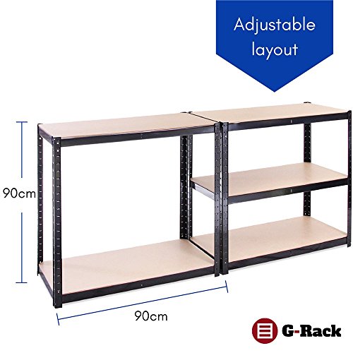 G-Rack Scaffali in Metallo da Garage: 180 x 90 x 45cm | Scaffali per Carichi Pesanti - 1 Scaffale, Nero 5 Ripiani (175KG/Ripiano), 875KG Totale | per Officina, Magazzino, Ufficio | Garanzia 5 Anni