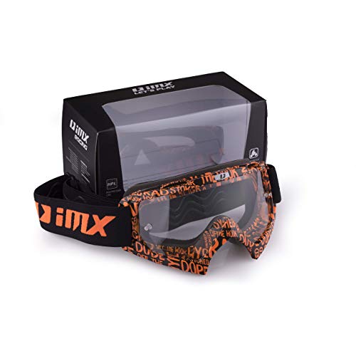 Gafas IMX Mud | Lente transparente | Correa con estampado de silicona | Espuma de tres capas | Incluye una lente | Motocross Enduro Mtb Downhill Freeride, graphic orange matt/black, one size