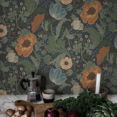 Galerie 33003 Apelviken Anemone - Papel pintado (10,05 m x 53 cm), color naranja y negro