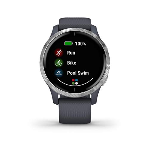 Garmin Venu - Reloj inteligente GPS con una elegante pantalla brillante para un estilo de vida activo, color azul granito (Reacondicionado)