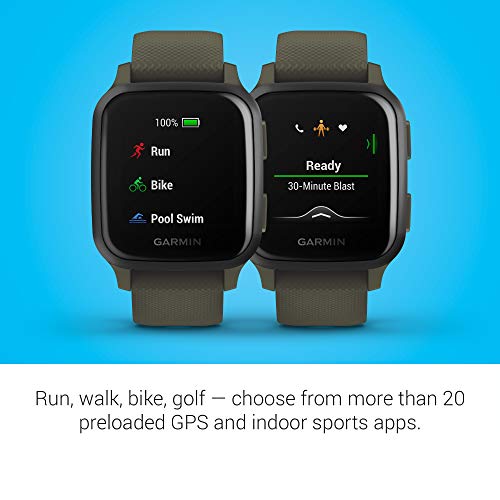 Garmin Venu Sq Music, GPS Smartwatch with Bright Touchscreen Display, Features Music and Up to 6 Days of Battery Life, Slate and Moss Green (010-02426-03)