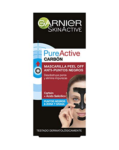 Garnier Skin Active Mascarilla Peel-off con Carbón, para Puntos Negros y Zona T, Elimina Impurezas y Puntos Negros, Desobstruye Poros, Resultados Visibles en 4 Semanas, Pack x 2, 50 ml