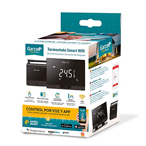 Garza Smarthome - Termostato inalambrico wifi Inteligente para caldera y calefacción, táctil y programable, portatil control remoto por App