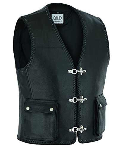 Gaudi-Leathers Chaleco de Cuero para Hombre Moto o Motocicleta Biker Moto XL