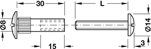 Gedotec Tornillo para muebles Funda en V Conexión M6 Acero niquelado | Espesor de madera 32–42 mm | Conector de armario, ranura cruzada PZ2 y hoja plana | 10 piezas