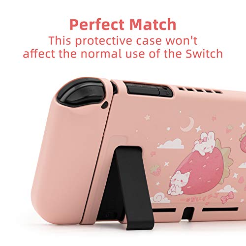 GeekShare Funda protectora para interruptor, funda de TPU suave compatible con consola Nintendo Switch y Joy-Con (conejito de fresa)