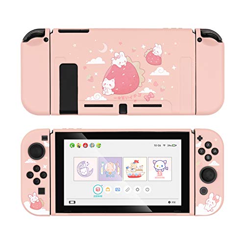 GeekShare Funda protectora para interruptor, funda de TPU suave compatible con consola Nintendo Switch y Joy-Con (conejito de fresa)