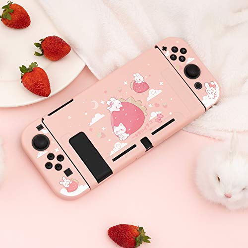 GeekShare Funda protectora para interruptor, funda de TPU suave compatible con consola Nintendo Switch y Joy-Con (conejito de fresa)