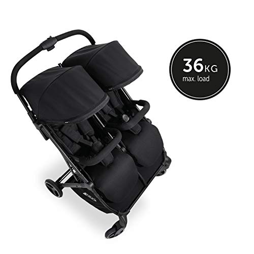 Gemelar Hauck Swift X Duo superligero para ciudad y vacaciones, hasta 36 kg, plegado compacto con una mano, estrecho, respaldos reclinables, diseños intercambiables y individuales (opcional) -negro