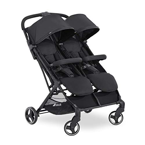 Gemelar Hauck Swift X Duo superligero para ciudad y vacaciones, hasta 36 kg, plegado compacto con una mano, estrecho, respaldos reclinables, diseños intercambiables y individuales (opcional) -negro