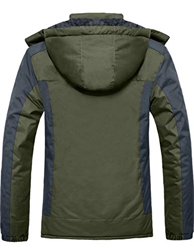 GEMYSE Chaqueta de Esquí Impermeable de Montaña para Hombre Abrigo de Invierno de Lana Antiviento con Capucha (Ejército Verde Gris,XXL)