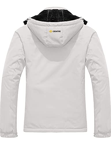 GEMYSE Chaqueta de Esquí Impermeable de Montaña para Mujer Abrigo de Invierno de Lana Antiviento con Capucha (Blanco 01,M)