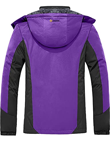 GEMYSE Chaqueta de Esquí Impermeable de Montaña para Mujer Abrigo de Invierno de Lana Antiviento con Capucha (Morado Gris 83,M)