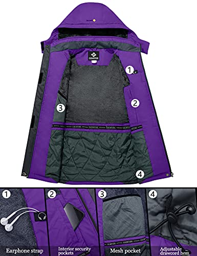 GEMYSE Chaqueta de Esquí Impermeable de Montaña para Mujer Abrigo de Invierno de Lana Antiviento con Capucha (Morado Gris 83,M)