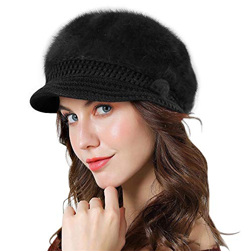 Genfien Sombrero para Mujer Boina de Punto Gorro Vendedor de Periódicos Grueso Elegante Ligero Crochet Vintage Moda Vida Cotidiana Otoño Invierno