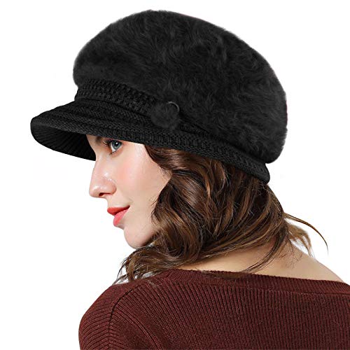 Genfien Sombrero para Mujer Boina de Punto Gorro Vendedor de Periódicos Grueso Elegante Ligero Crochet Vintage Moda Vida Cotidiana Otoño Invierno