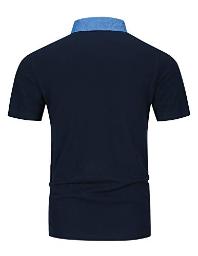 GHYUGR Polos Manga Corta Hombre Costura de Mezclilla Denim Camisas Slim Fit Camiseta Golf Poloshirt Oficina T-Shirt Verano Primavera,Azul,XXL