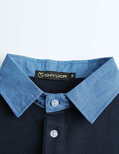 GHYUGR Polos Manga Corta Hombre Costura de Mezclilla Denim Camisas Slim Fit Camiseta Golf Poloshirt Oficina T-Shirt Verano Primavera,Azul,XXL