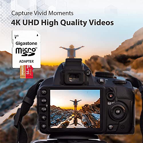 Gigastone Micro SD 64GB, Pack de 2, 4K Camera Pro para GoPro, Cámara de Acción, Wyze, Drone, Nintendo-Switch, 95/35MB/s Lec/Esc, UHS -I U3 A1 V30