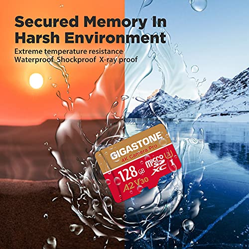 Gigastone Tarjeta Micro SD 128GB, Grabación de 4K Video para GoPro, Cámara de Acción, dji, Drone, Nintendo-Switch, 100/50MB/s Lec/Esc, UHS -I U3 A2 V30 C10