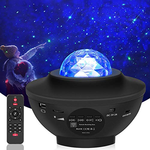 Gindoly Proyector de Luz Estelar, LED de Luz Nocturna Giratorio, Lámpara de Nocturna Estrellas y Océano, 21 Modos Proyector LED Color Reproductor de Música, con Bluetooth/Temporizador/Remoto