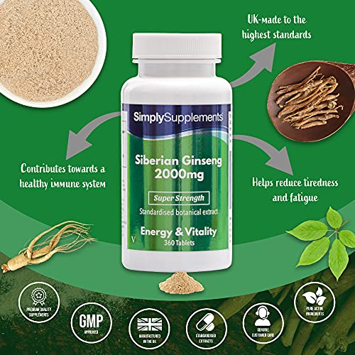 Ginseng siberiano 2000mg - ¡Bote para 6 meses! - Apto para veganos - 360 Comprimidos - SimplySupplements