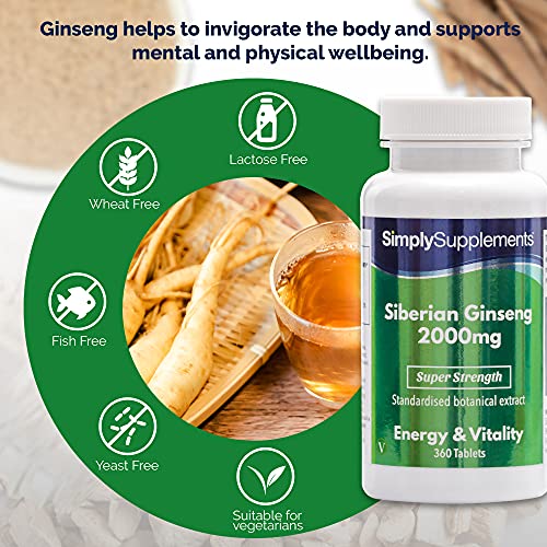 Ginseng siberiano 2000mg - ¡Bote para 6 meses! - Apto para veganos - 360 Comprimidos - SimplySupplements