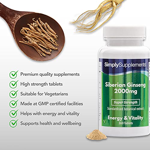 Ginseng siberiano 2000mg - ¡Bote para 6 meses! - Apto para veganos - 360 Comprimidos - SimplySupplements