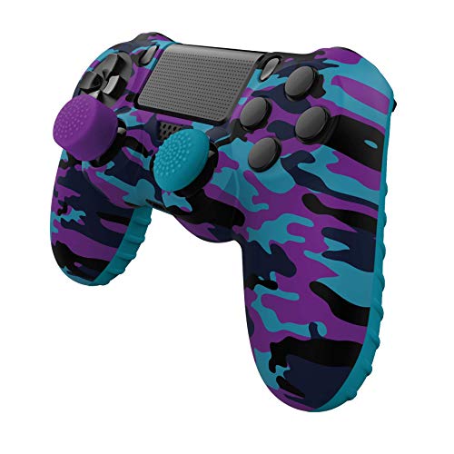 Gioteck - Funda de silicona de camuflaje morada y azul + 4 grips para mando duashock 4 de PS4 (PlayStation 4)