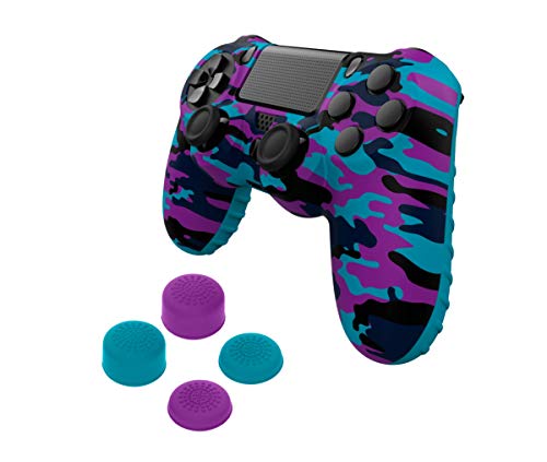 Gioteck - Funda de silicona de camuflaje morada y azul + 4 grips para mando duashock 4 de PS4 (PlayStation 4)